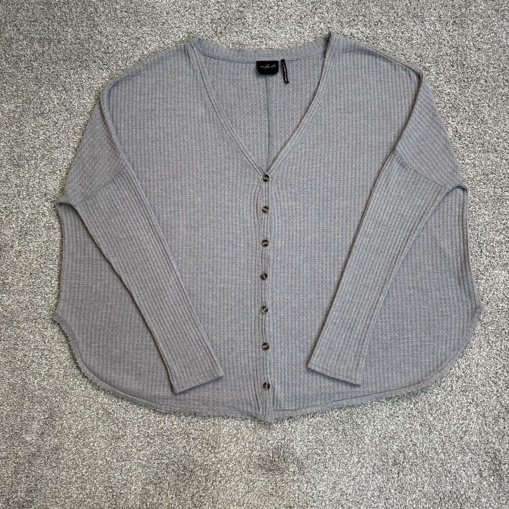 Out From Under Cardigan Sweater Womens Small Gray Waffle Knit Librarian Indie